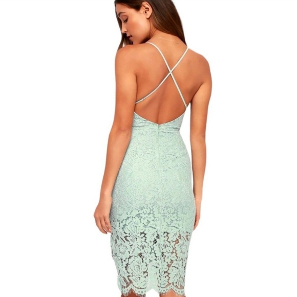 Lulus Flirting With Desire Mint Blue Lace Bodycon Dress L Aqua Cocktail - Picture 2 of 3